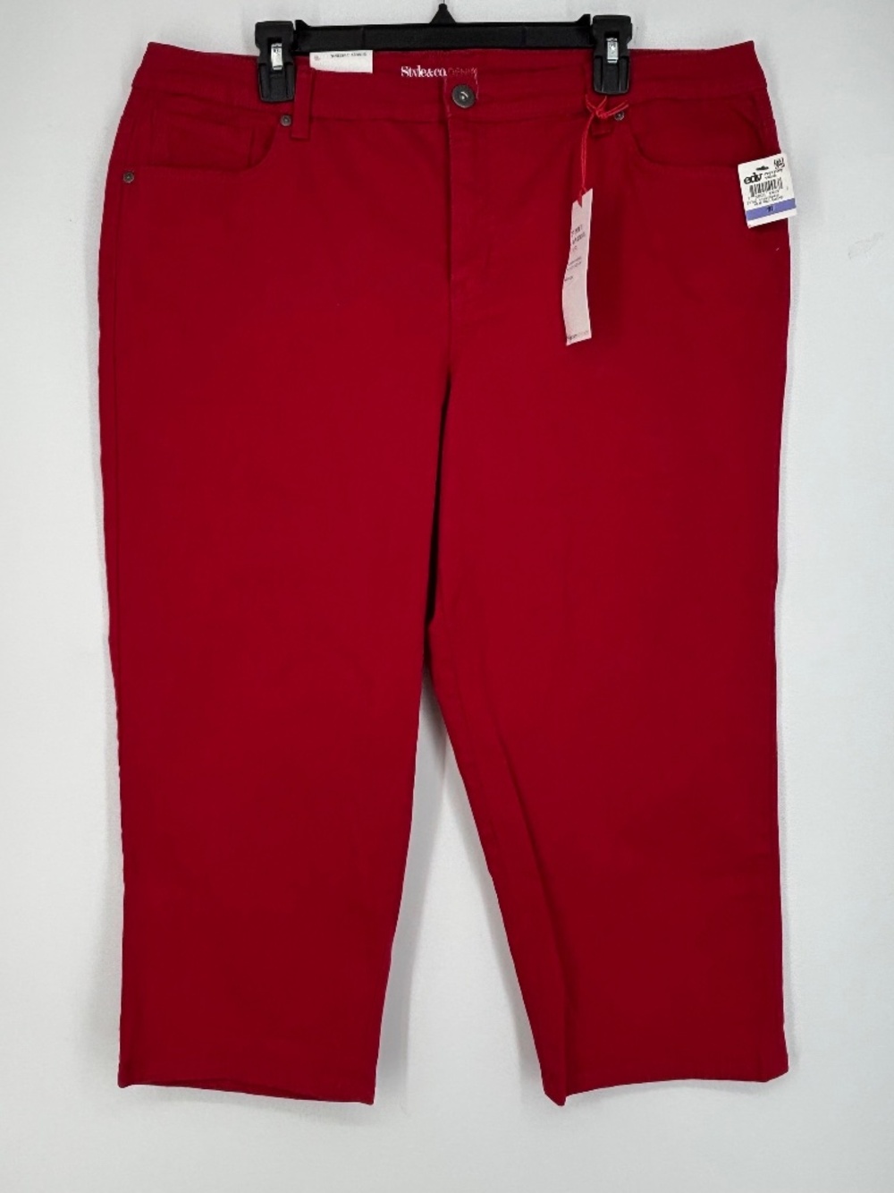 Style & Co Womens Size 18 Capri Jeans Red Denim 5-Pocket Slim Leg Tummy Control